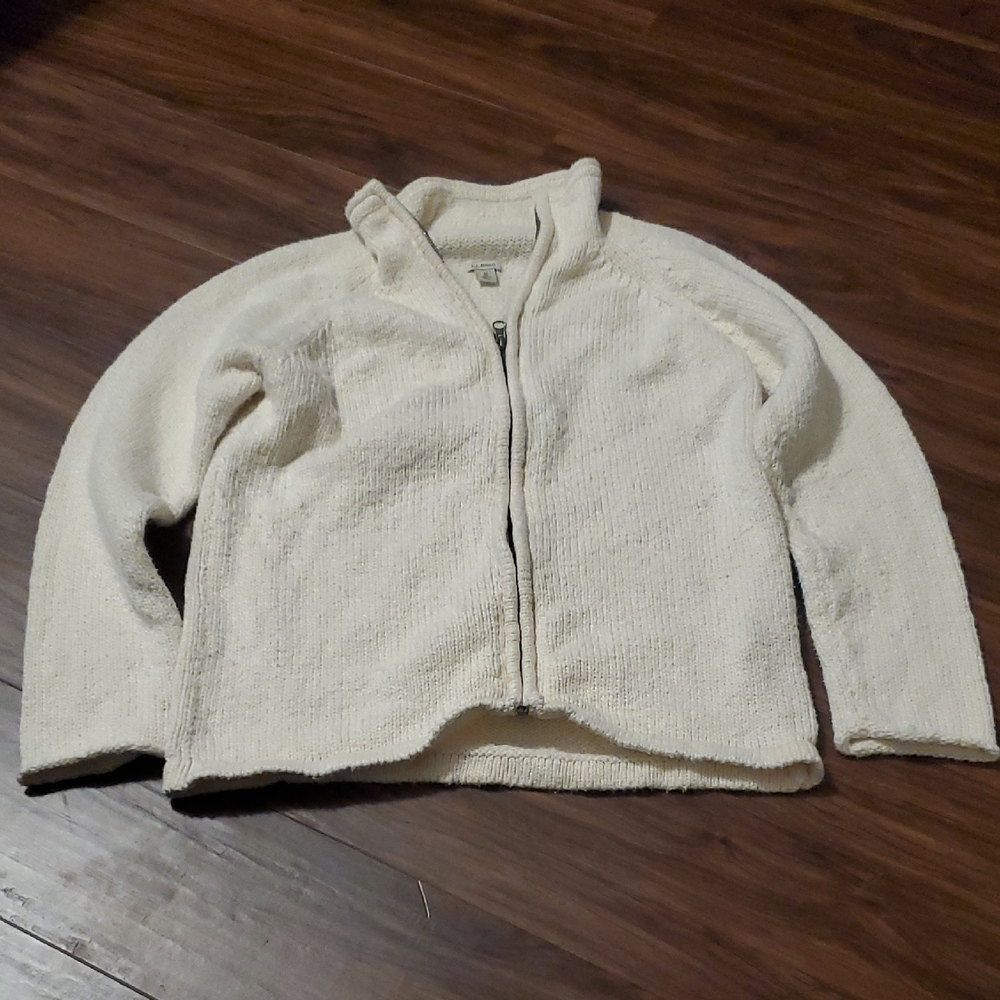 L.L.Bean Cream Heavy Knit Zip Sweater